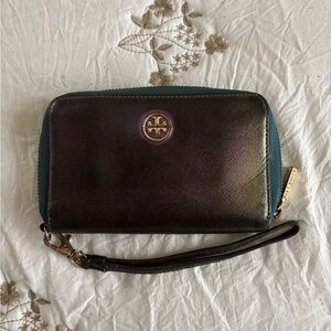 Tory Burch Iridescent Wristlet with Gold Logo